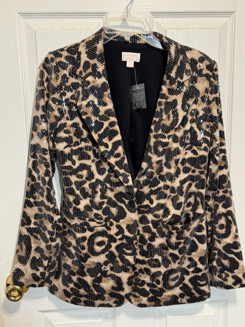 Kim Gravel Jingle Belles Leopard Sequin Blazer Jacket XXS NWT